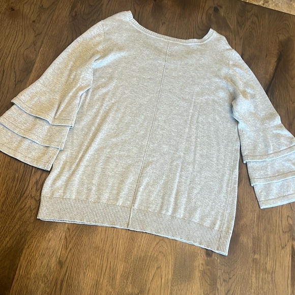 Tribal Women Large Gray Floral Embroidered Knit Ruffle 3/4 Sleeve Sweater - Picture 7 of 9